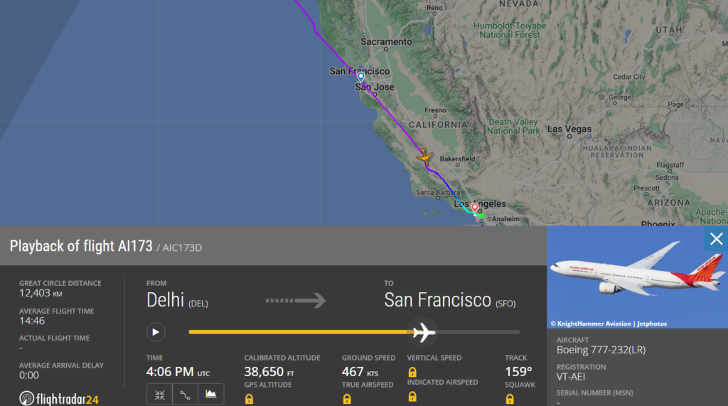 Air India Delhi to San Francisco Flight diverted to Los Angeles