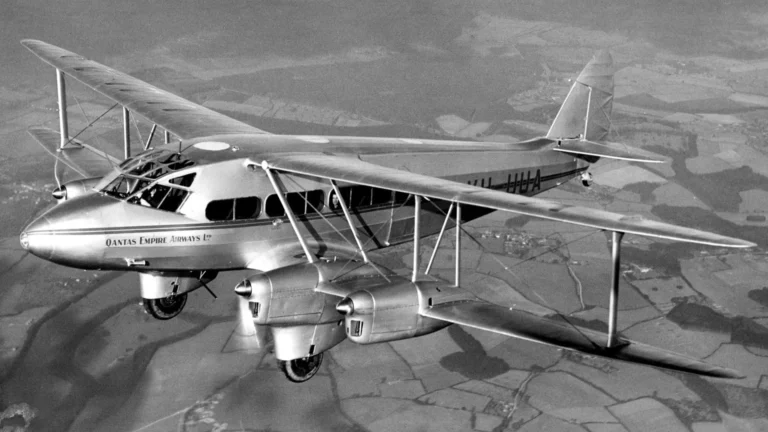 Aerial view of a new Qantas DH86 on a test flight