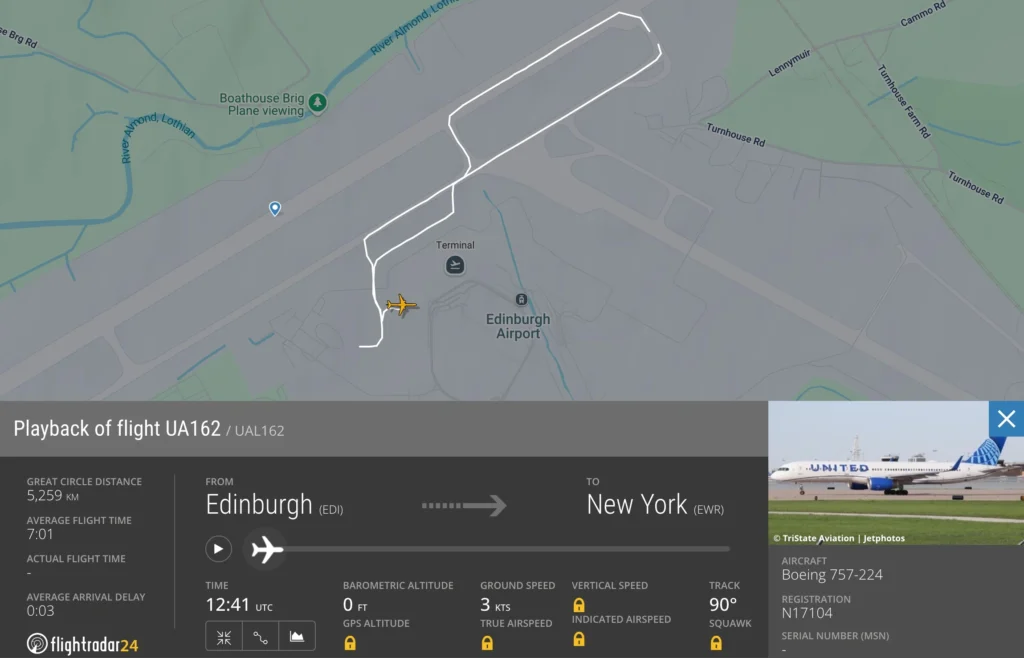 United Airlines Edinburgh to Newark