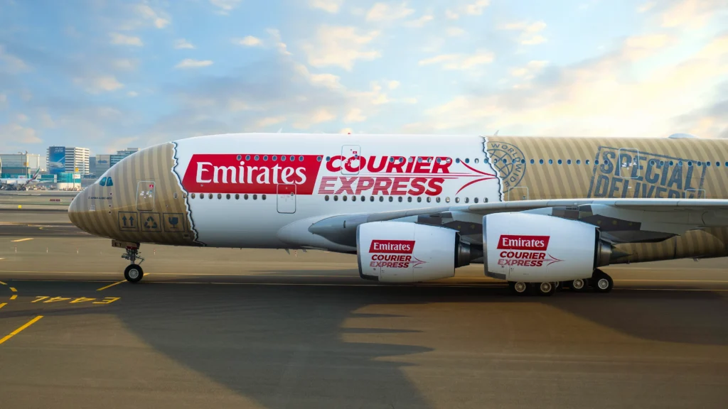 Emirates (EK) revealed its custom-designed A380 livery dedicated to its new door-to-door delivery solution, Emirates Courier Express.