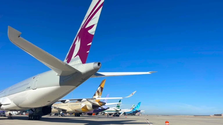 Around 30 Middle East Airlines Widebody Planes Stranded at American Airports Qatar Airways Etihad and Riyadh Air