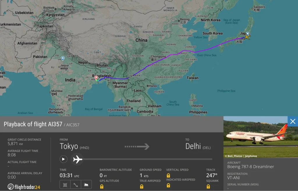 Air India Tokyo to Delhi Flight with Boeing 787 Diverted