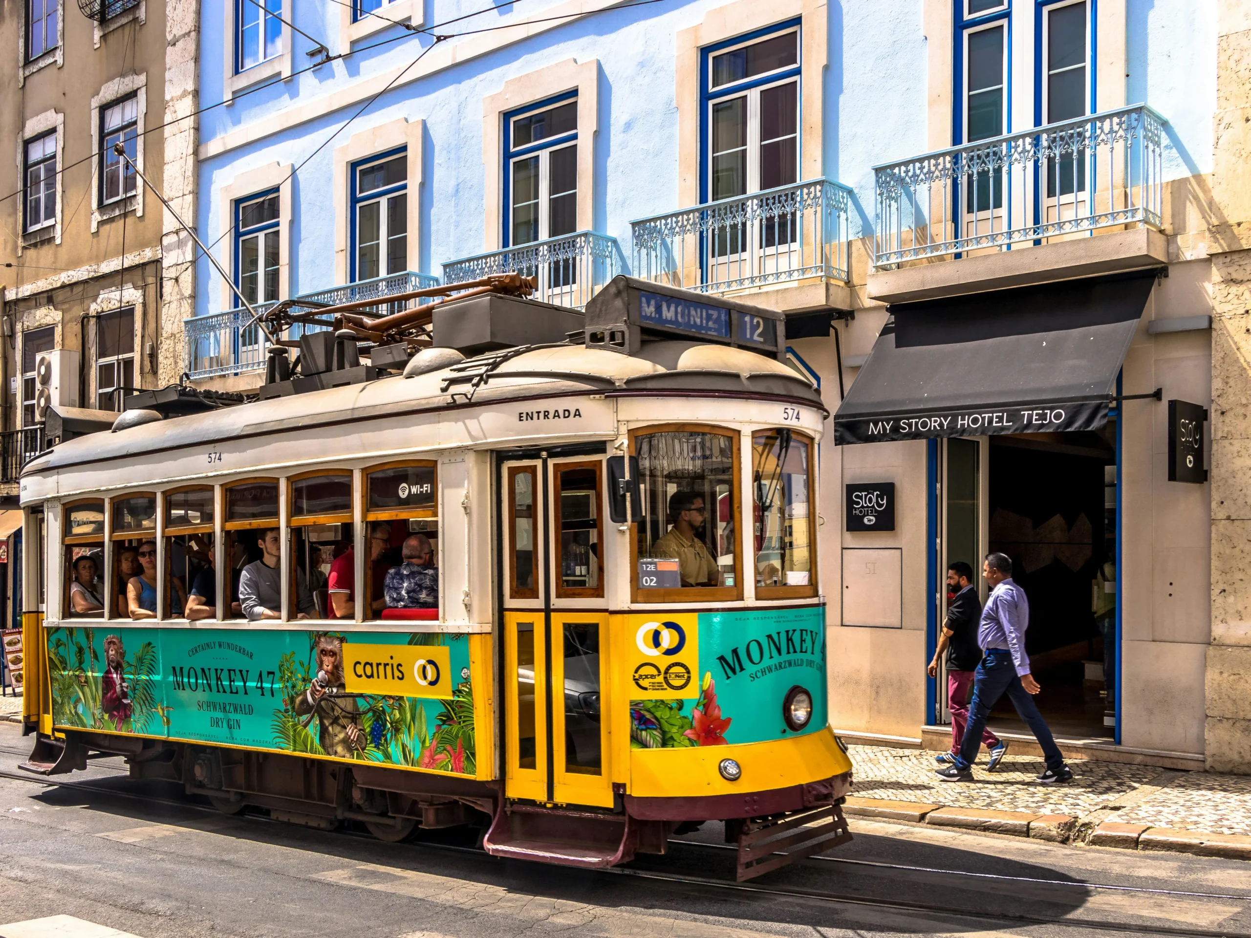 Train ride in the middle of street in Lisbon Portugal
