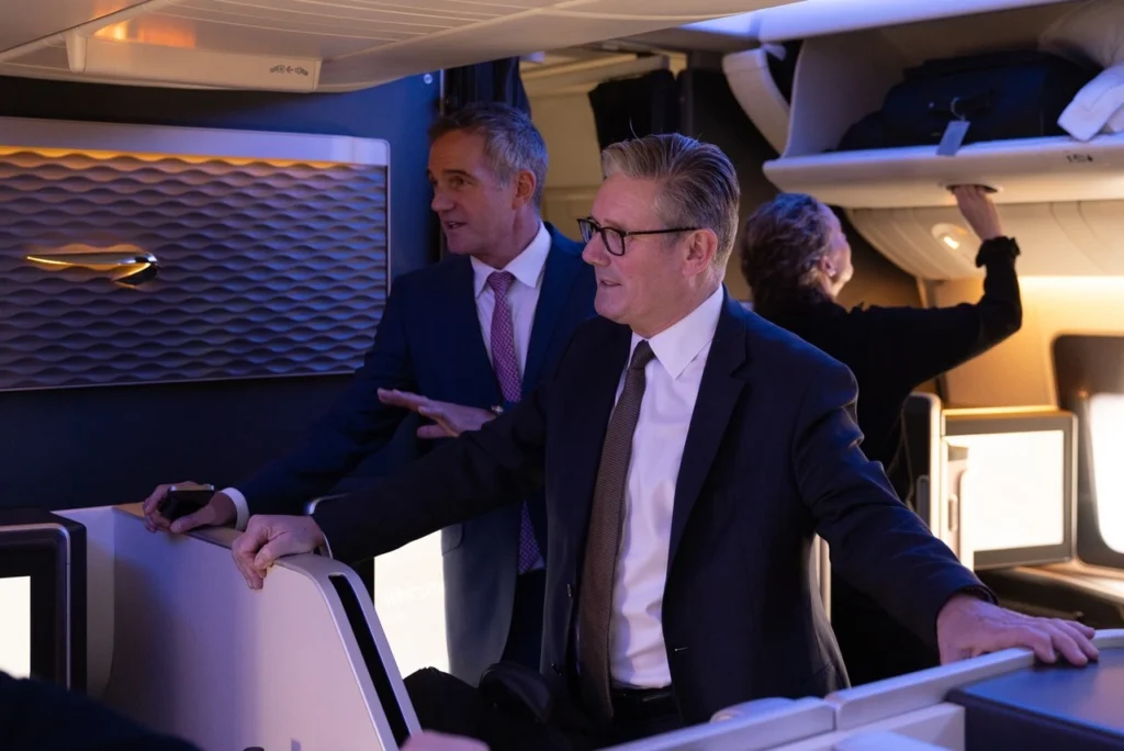 Prime Minister Keir Starmer aboard British Airways flight to India.