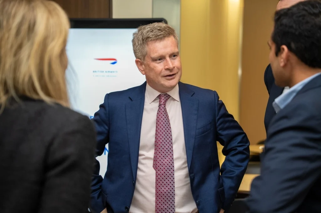 Sean Doyle, Chairman and CEO of British Airways, speaks during the UK Government trade mission.