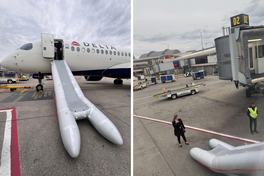 Delta Air Lines flight attendant accidentally deploys A220 slide at Pittsburgh Airport (PIT), causing $70,000 in damage.