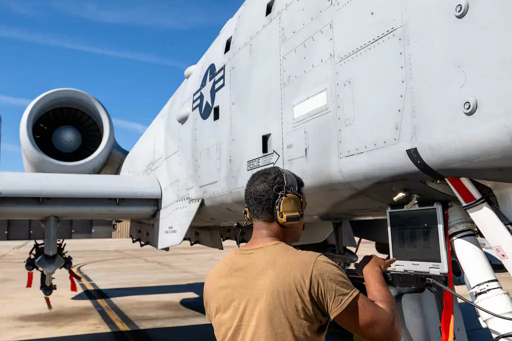 A U.S. Air Force Airman conducts diagnostics on an A-10C Thunderbolt II during exercise Mosaic Tiger 26-1 at Moody Air Force Base, Ga., Nov. 17, 2025. Last minute repairs like these are crucial to generating reliable airpower and ensuring aircraft launch safely and on time.