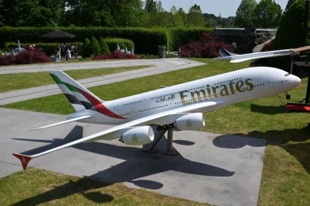 Emirates A380 Lands at Mini-Europe in Brussels