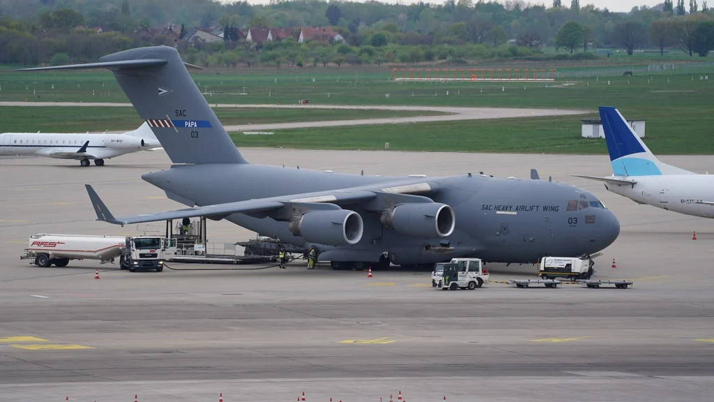 US Air Force in the World C-17 Makes Flight to Russia