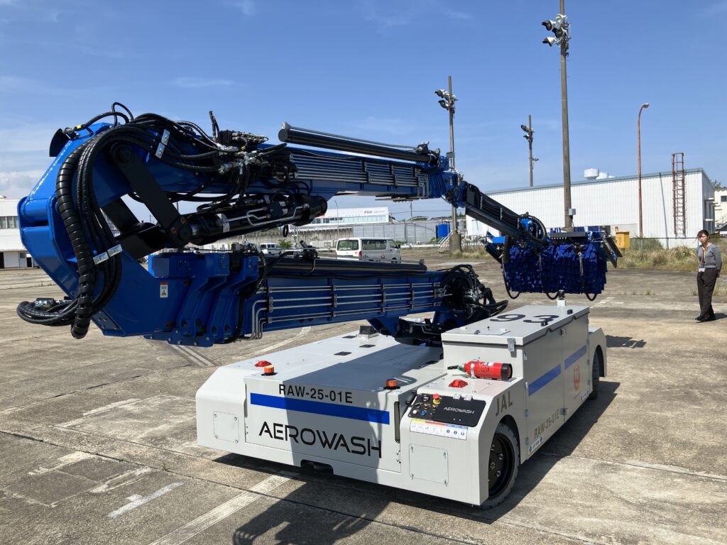 Japan Airlines will deploy an AW3 robot at Narita to automate aircraft washing, cut labor hours and improve worker safety.