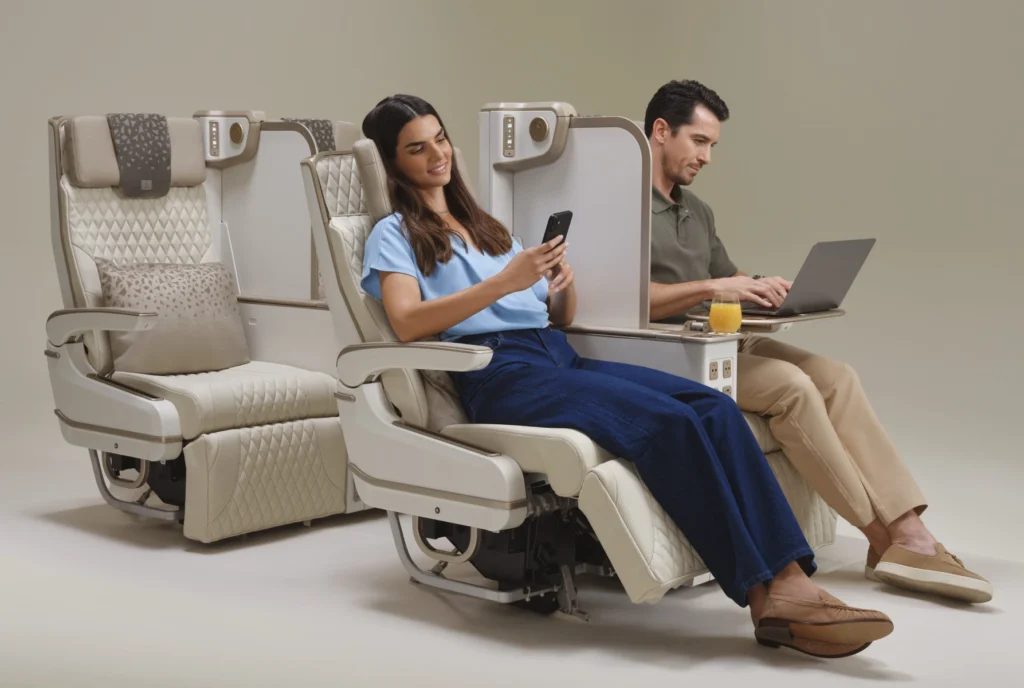 Emirates Unveils First Electric Premium Economy Seat in the World on A350