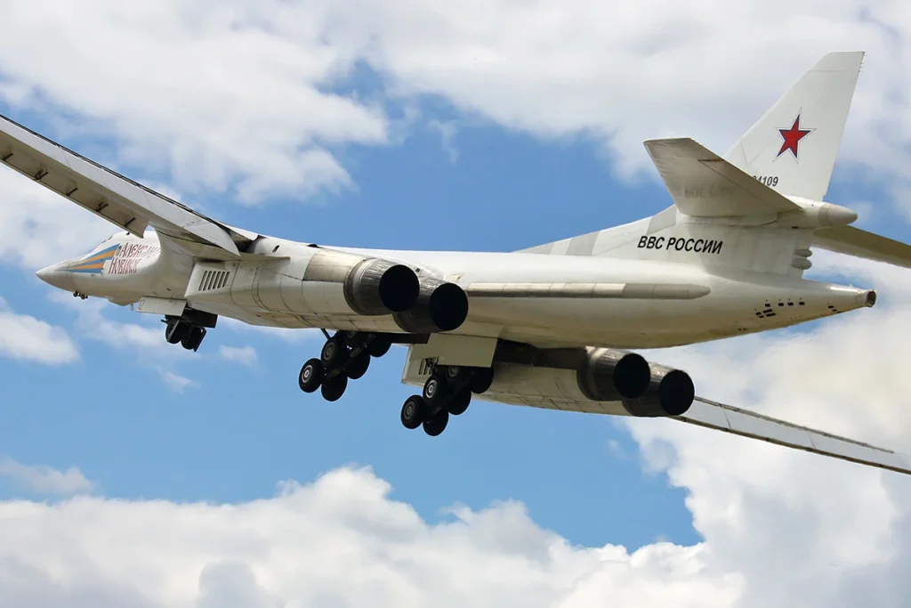 Russian Tu-160M strategic bomber is set at manufacturing facility in Kazan.